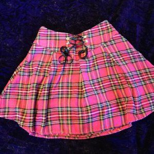 Pink plaid high waisted skirt
